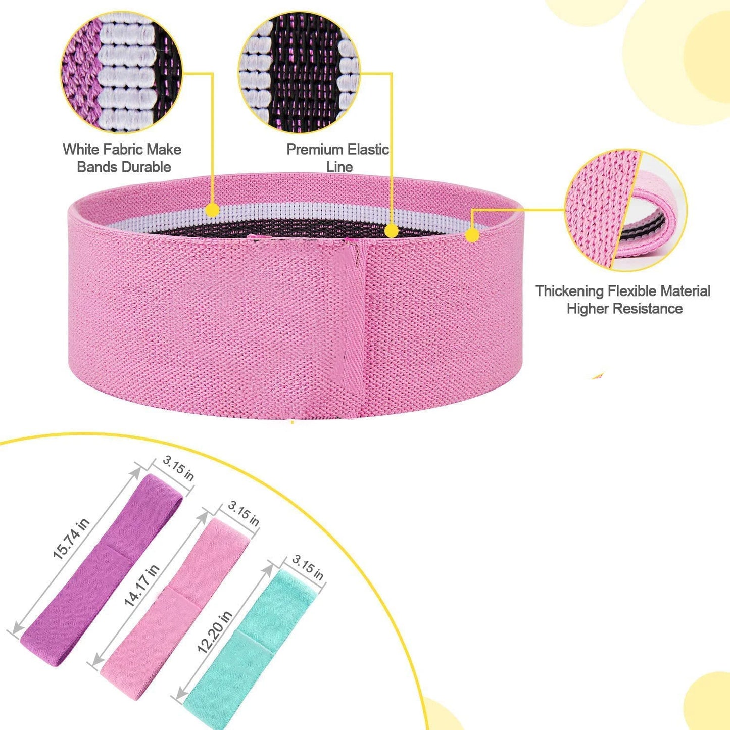 Elastic Rubber Resistance Bands Set – Yoga, Hip Circle Expander, Gym & Home Workout – 3PCs
