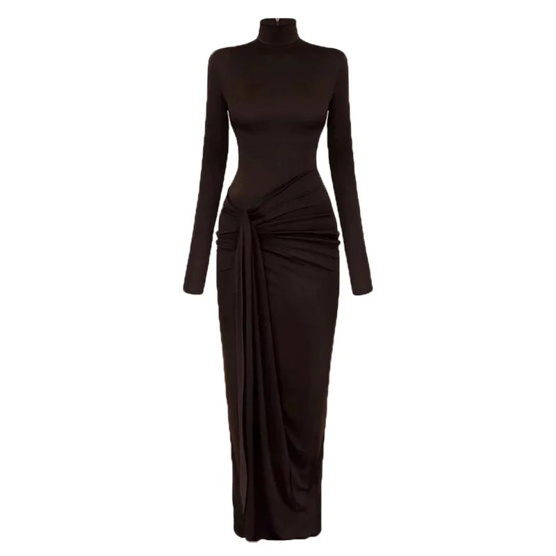 Tossy Fashion Pleated Bandage Long Dress For Women High Waist Slim Patchwork Long Sleeve Elegant Commute Women's Maxi Dress 2025