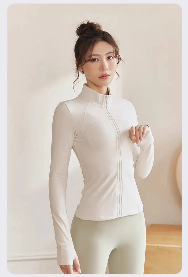 Women's Zip Fitness Long Sleeve Sports Jacket – Quick-Dry Yoga Top & Sunscreen Sportswear
