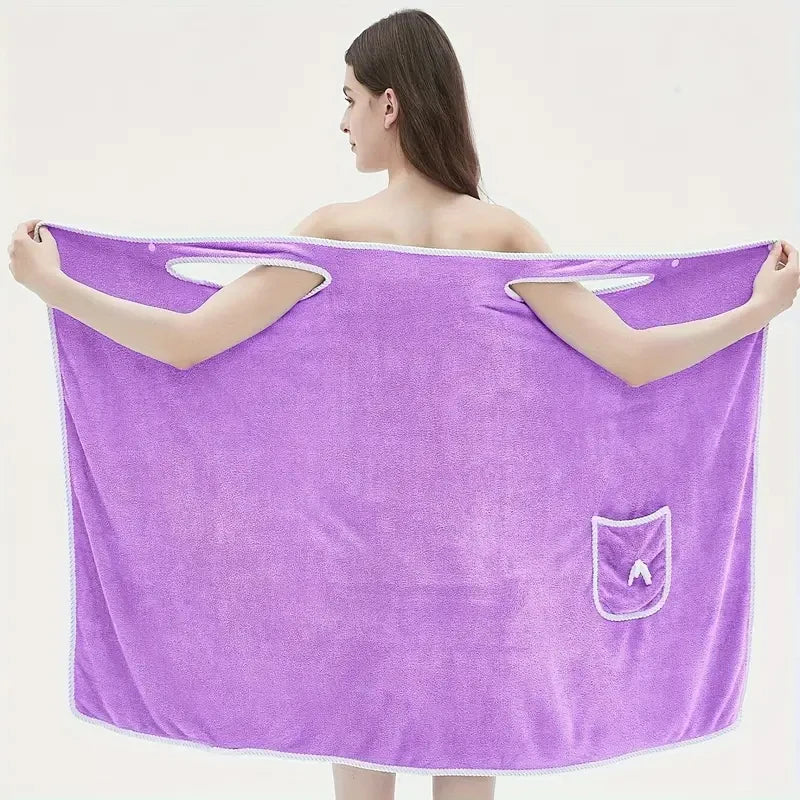 Wearable Bath Towel with Bowknot | Coral Velvet Bath Skirt | Quick Dry, Ultra-Absorbent, No Hair Loss