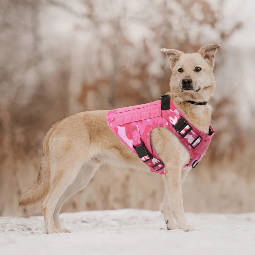 Military Pink Camouflage Dog Harness - Adjustable Tactical Training Vest for Large & Medium Dogs, German Shepherd Pet Leash Harness