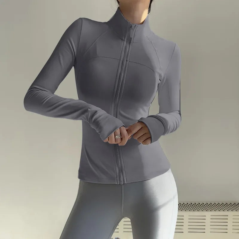 Women's Zip Fitness Long Sleeve Sports Jacket – Quick-Dry Yoga Top & Sunscreen Sportswear