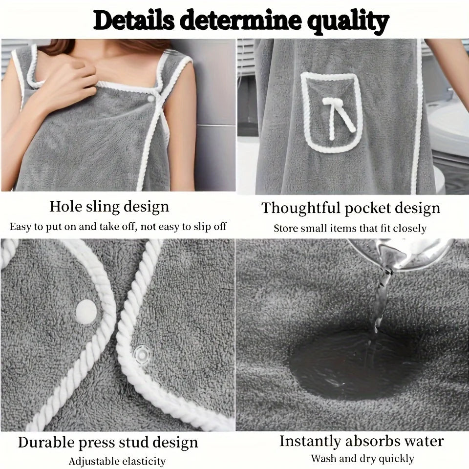 Wearable Bath Towel with Bowknot | Coral Velvet Bath Skirt | Quick Dry, Ultra-Absorbent, No Hair Loss