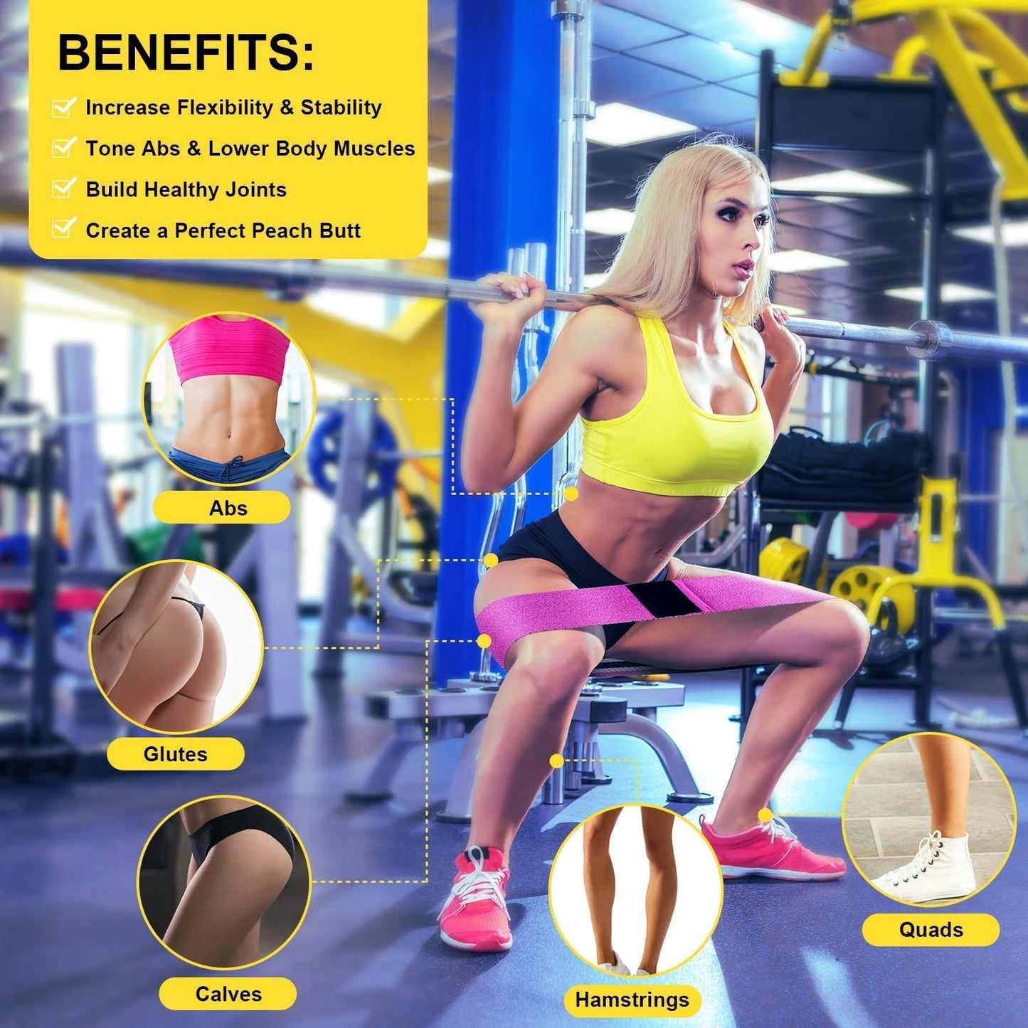 Elastic Rubber Resistance Bands Set – Yoga, Hip Circle Expander, Gym & Home Workout – 3PCs