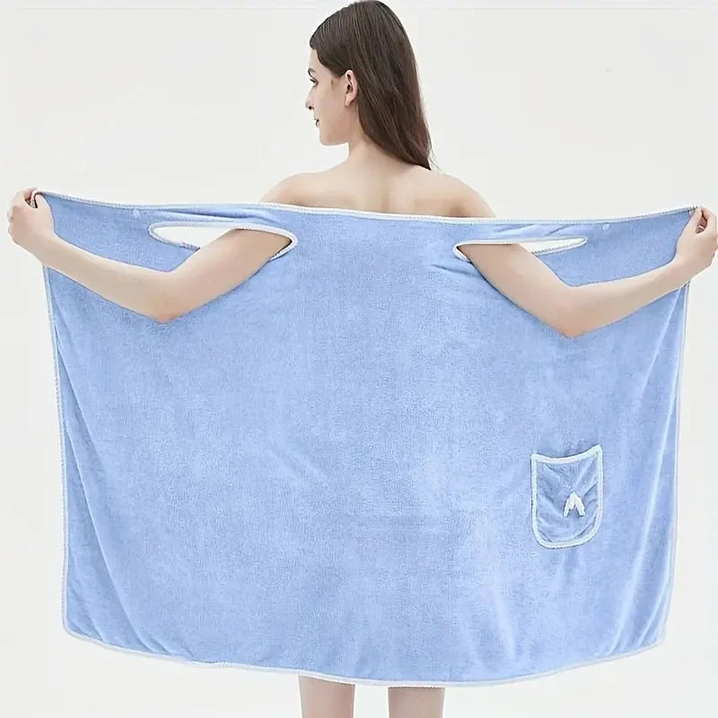 Wearable Bath Towel with Bowknot | Coral Velvet Bath Skirt | Quick Dry, Ultra-Absorbent, No Hair Loss