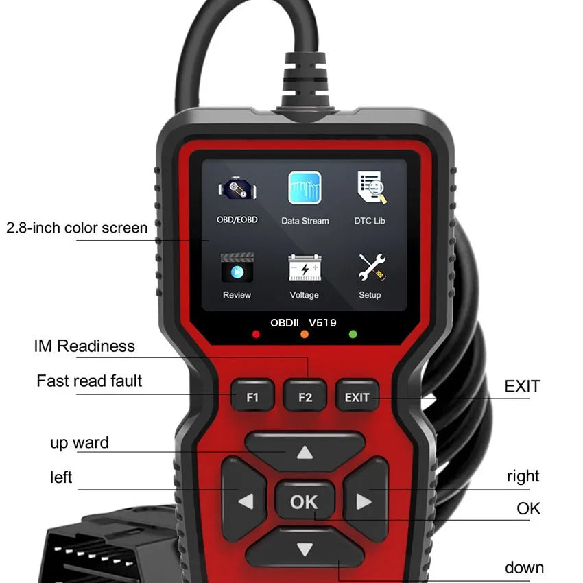 New OBD2 V519 Scanner - Professional Mechanic OBDII Diagnostic Code Reader for Check Engine Light, Live Data, and Code Reading/Erasing