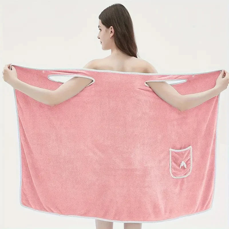 Wearable Bath Towel with Bowknot | Coral Velvet Bath Skirt | Quick Dry, Ultra-Absorbent, No Hair Loss