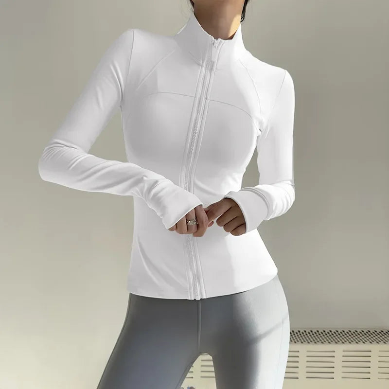 Women's Zip Fitness Long Sleeve Sports Jacket – Quick-Dry Yoga Top & Sunscreen Sportswear