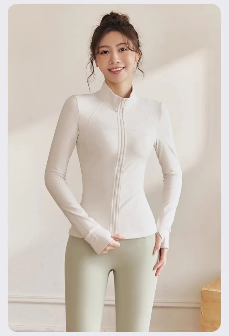 Women's Zip Fitness Long Sleeve Sports Jacket – Quick-Dry Yoga Top & Sunscreen Sportswear