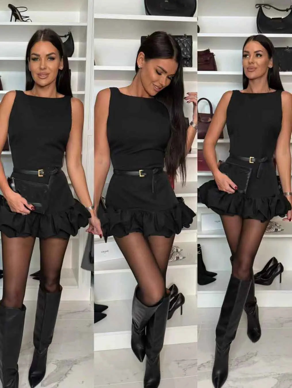 Fashion New Sexy Solid Ruffled Hem Women Dress O-neck Sleeveless Backless Slim Mini Solid Color Party Club Dresses Ladies