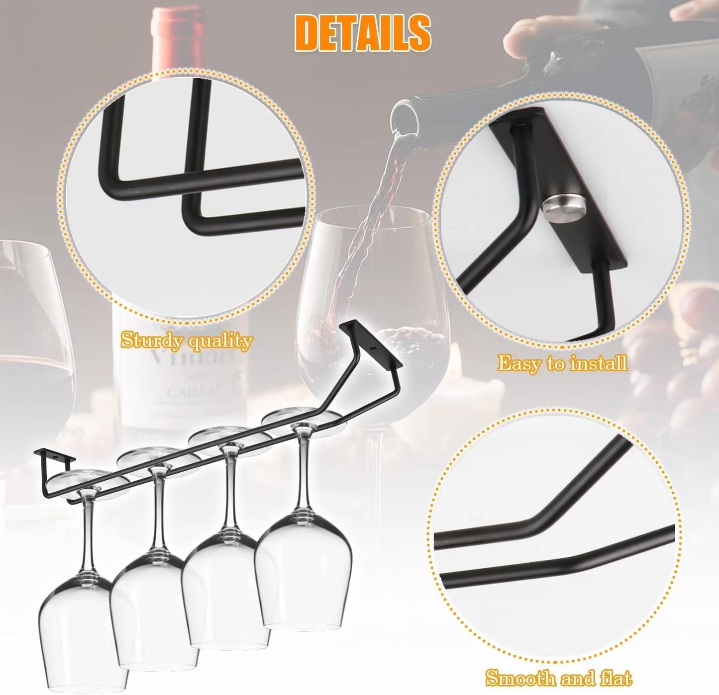 Under Cabinet Wine Glass Holder – Sturdy Hanging Organizer for Stemware Storage in Kitchen, Bar, or Cabinet