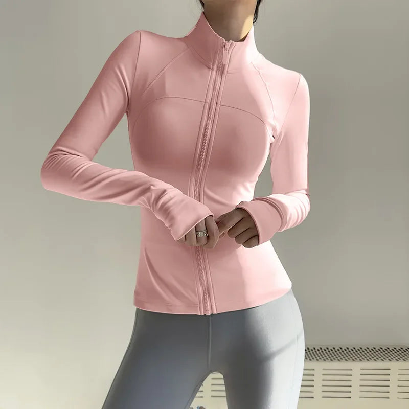 Women's Zip Fitness Long Sleeve Sports Jacket – Quick-Dry Yoga Top & Sunscreen Sportswear