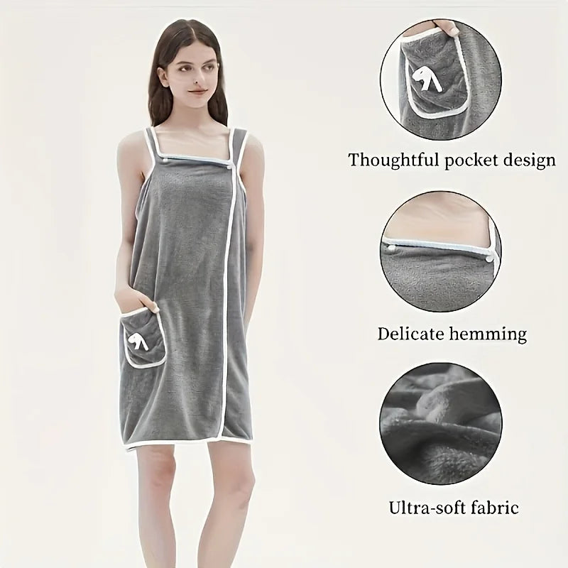 Wearable Bath Towel with Bowknot | Coral Velvet Bath Skirt | Quick Dry, Ultra-Absorbent, No Hair Loss
