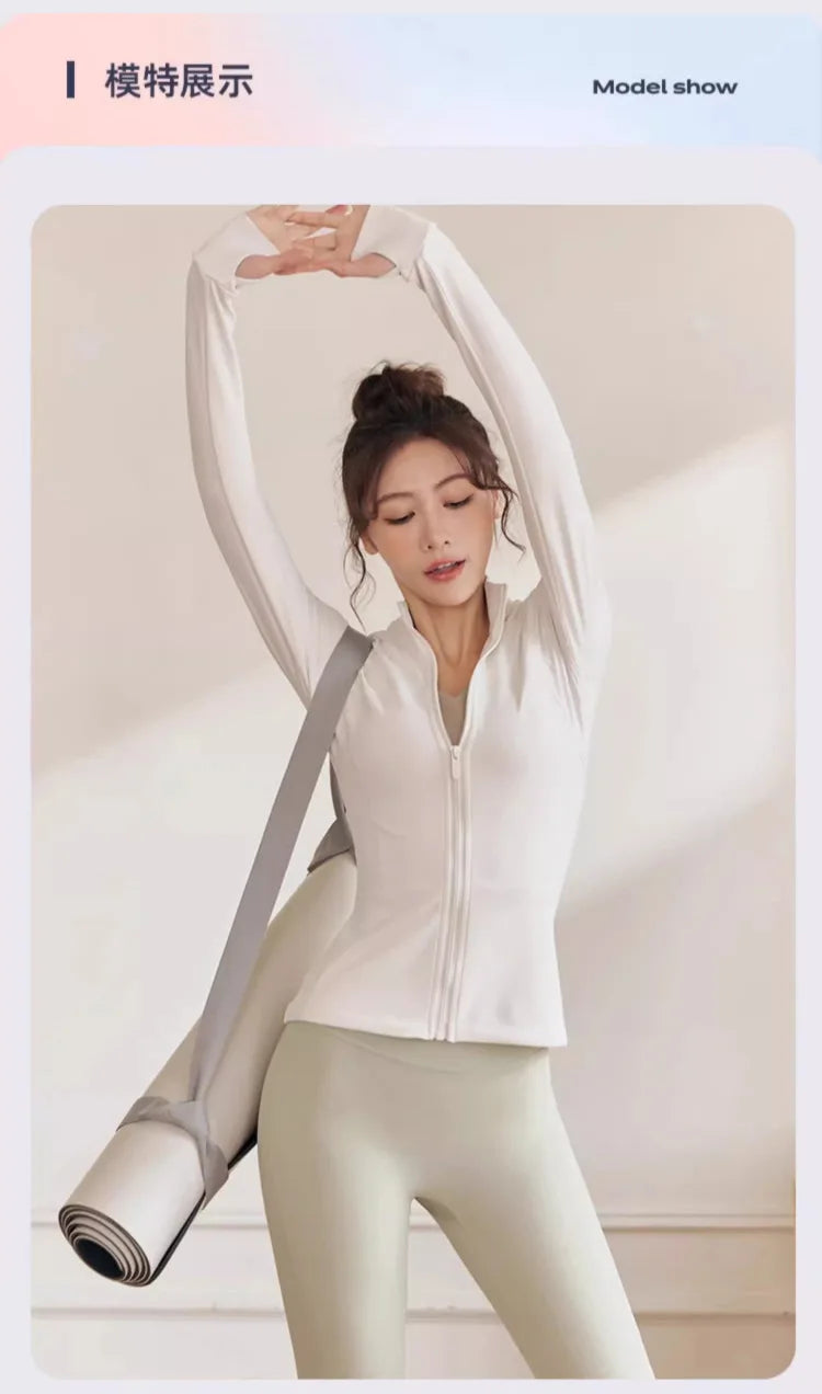 Women's Zip Fitness Long Sleeve Sports Jacket – Quick-Dry Yoga Top & Sunscreen Sportswear