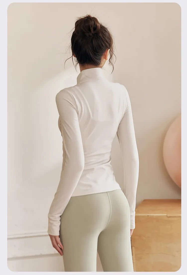 Women's Zip Fitness Long Sleeve Sports Jacket – Quick-Dry Yoga Top & Sunscreen Sportswear