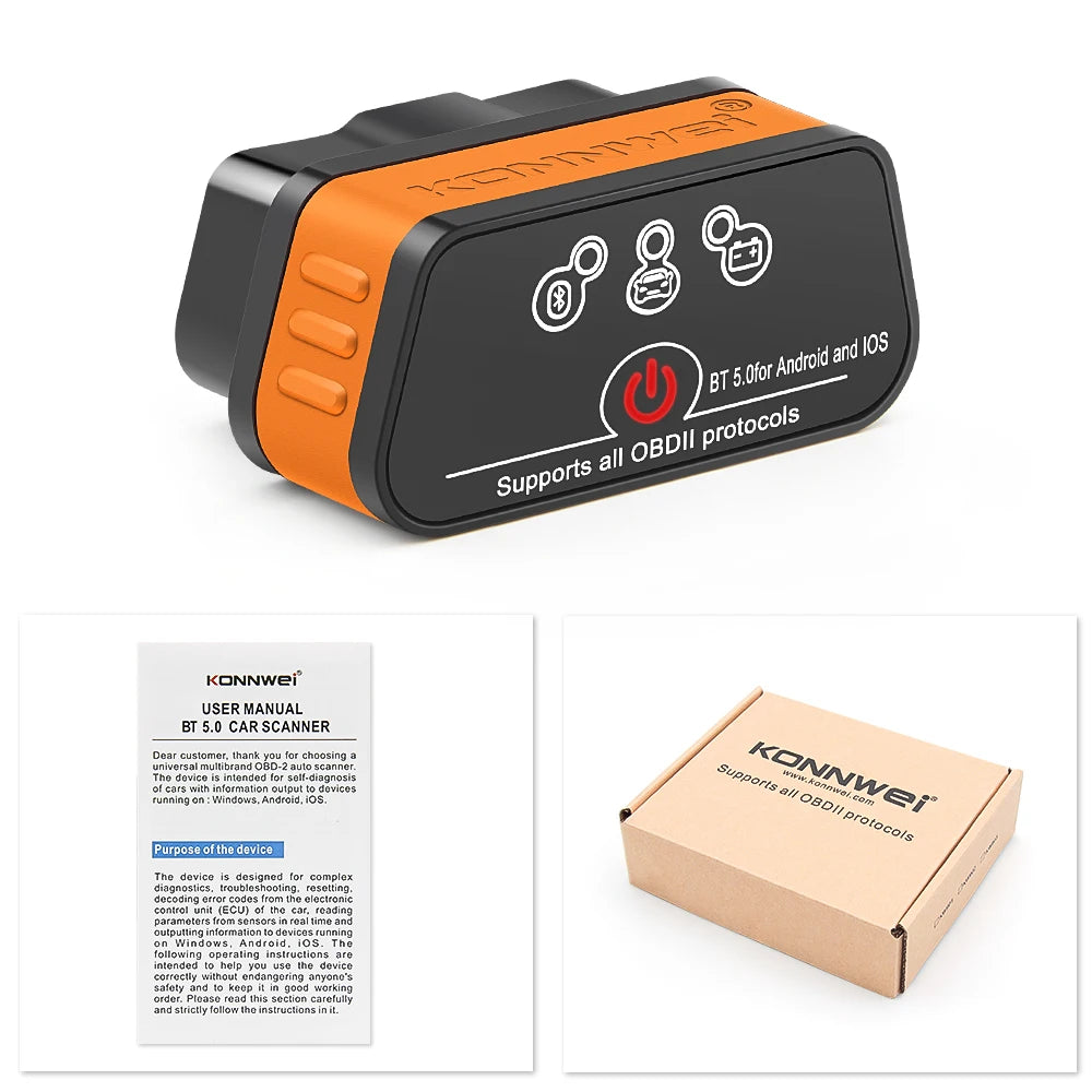 Konnwei ELM327 V1.5 Bluetooth 5.0 OBD2 Scanner – Auto Diagnostic Code Reader for Cars & OBDII Tools