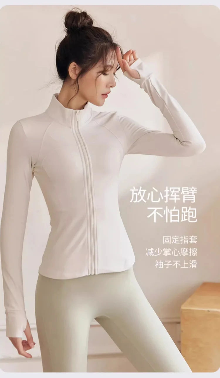 Women's Zip Fitness Long Sleeve Sports Jacket – Quick-Dry Yoga Top & Sunscreen Sportswear