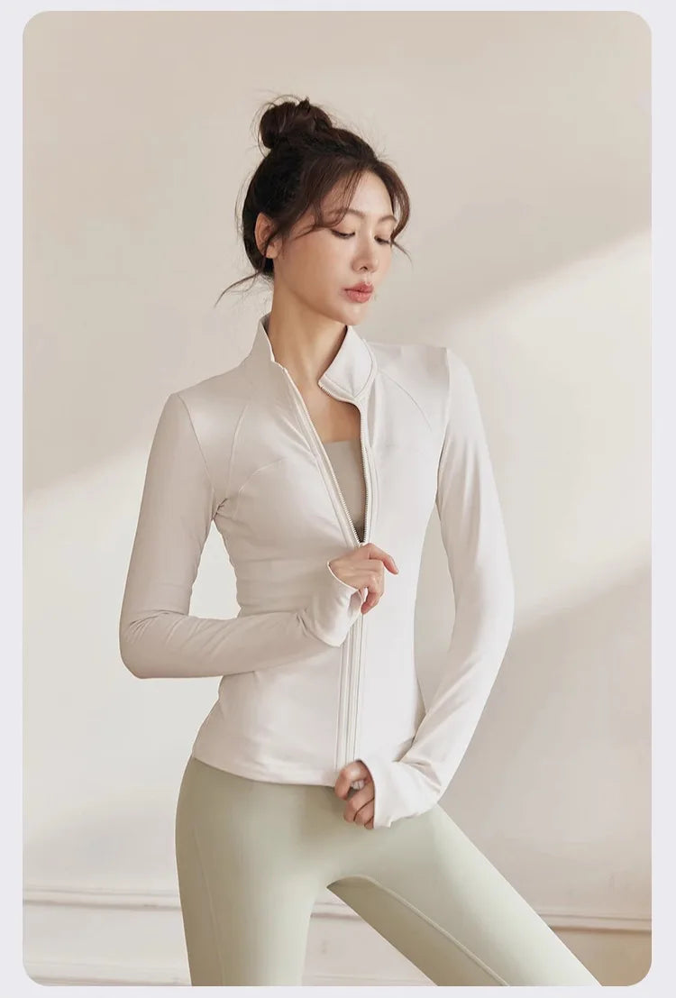 Women's Zip Fitness Long Sleeve Sports Jacket – Quick-Dry Yoga Top & Sunscreen Sportswear