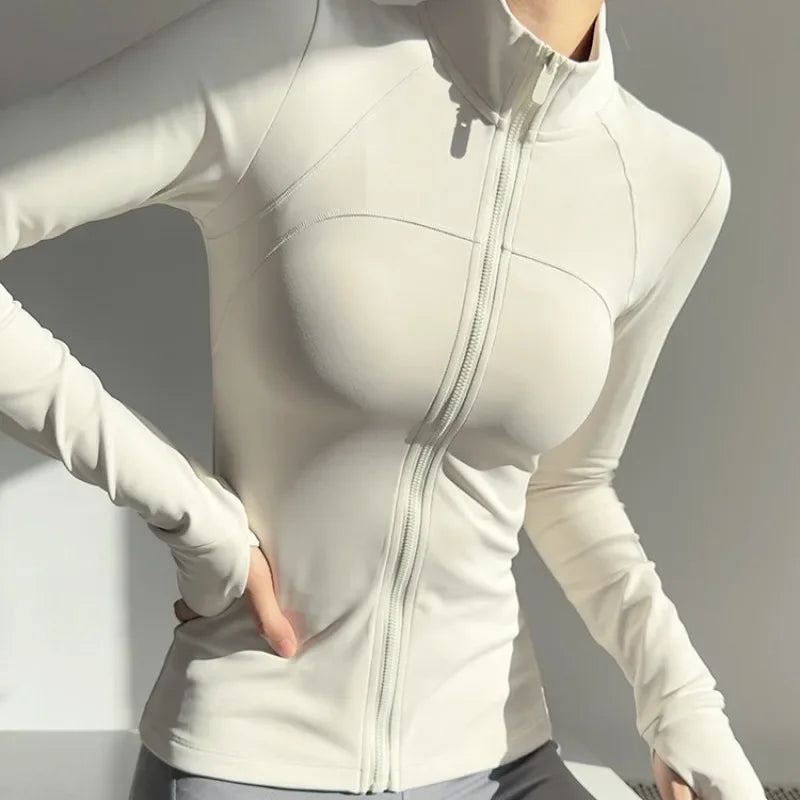Women's Zip Fitness Long Sleeve Sports Jacket – Quick-Dry Yoga Top & Sunscreen Sportswear