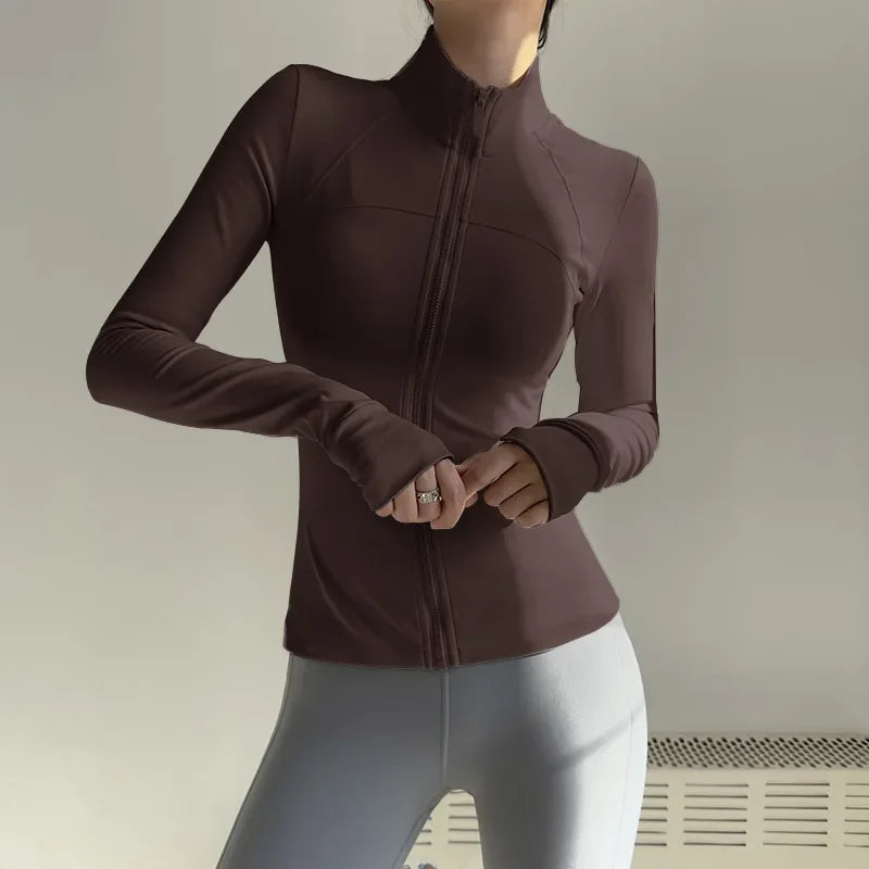 Women's Zip Fitness Long Sleeve Sports Jacket – Quick-Dry Yoga Top & Sunscreen Sportswear