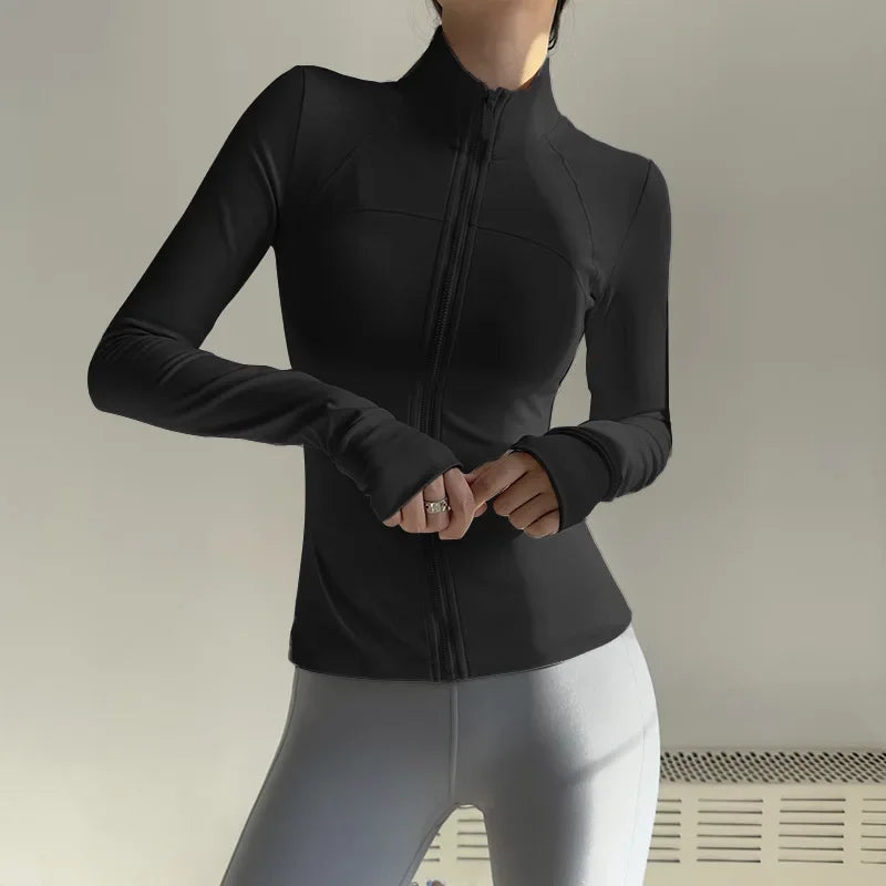 Women's Zip Fitness Long Sleeve Sports Jacket – Quick-Dry Yoga Top & Sunscreen Sportswear