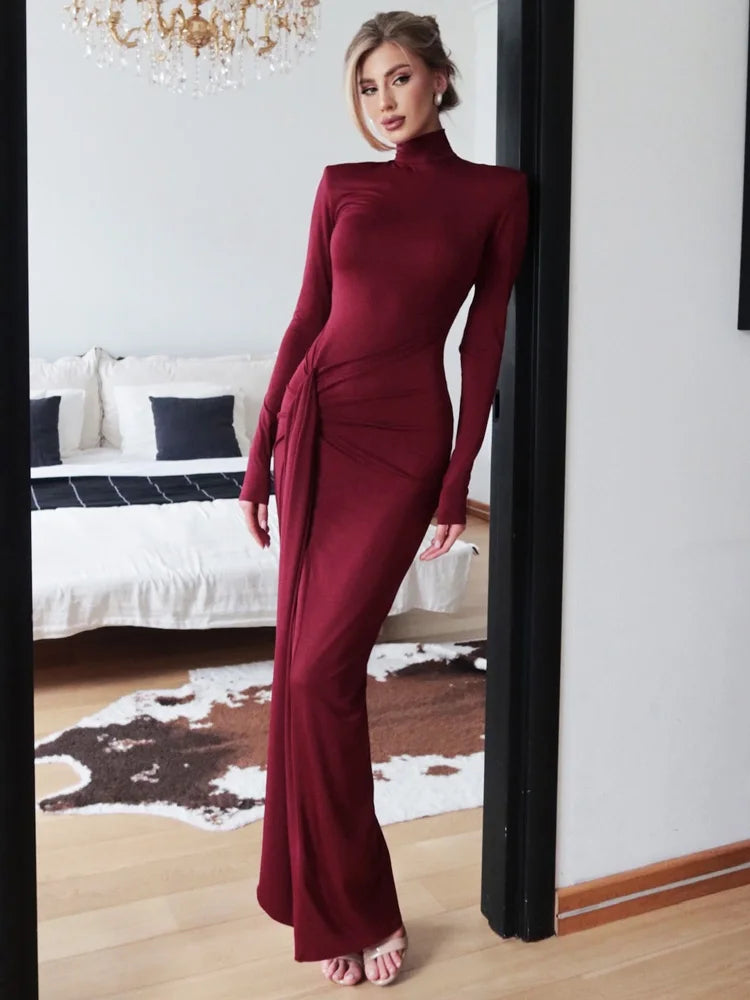 Tossy Fashion Pleated Bandage Long Dress For Women High Waist Slim Patchwork Long Sleeve Elegant Commute Women's Maxi Dress 2025