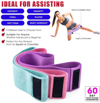 Elastic Rubber Resistance Bands Set – Yoga, Hip Circle Expander, Gym & Home Workout – 3PCs