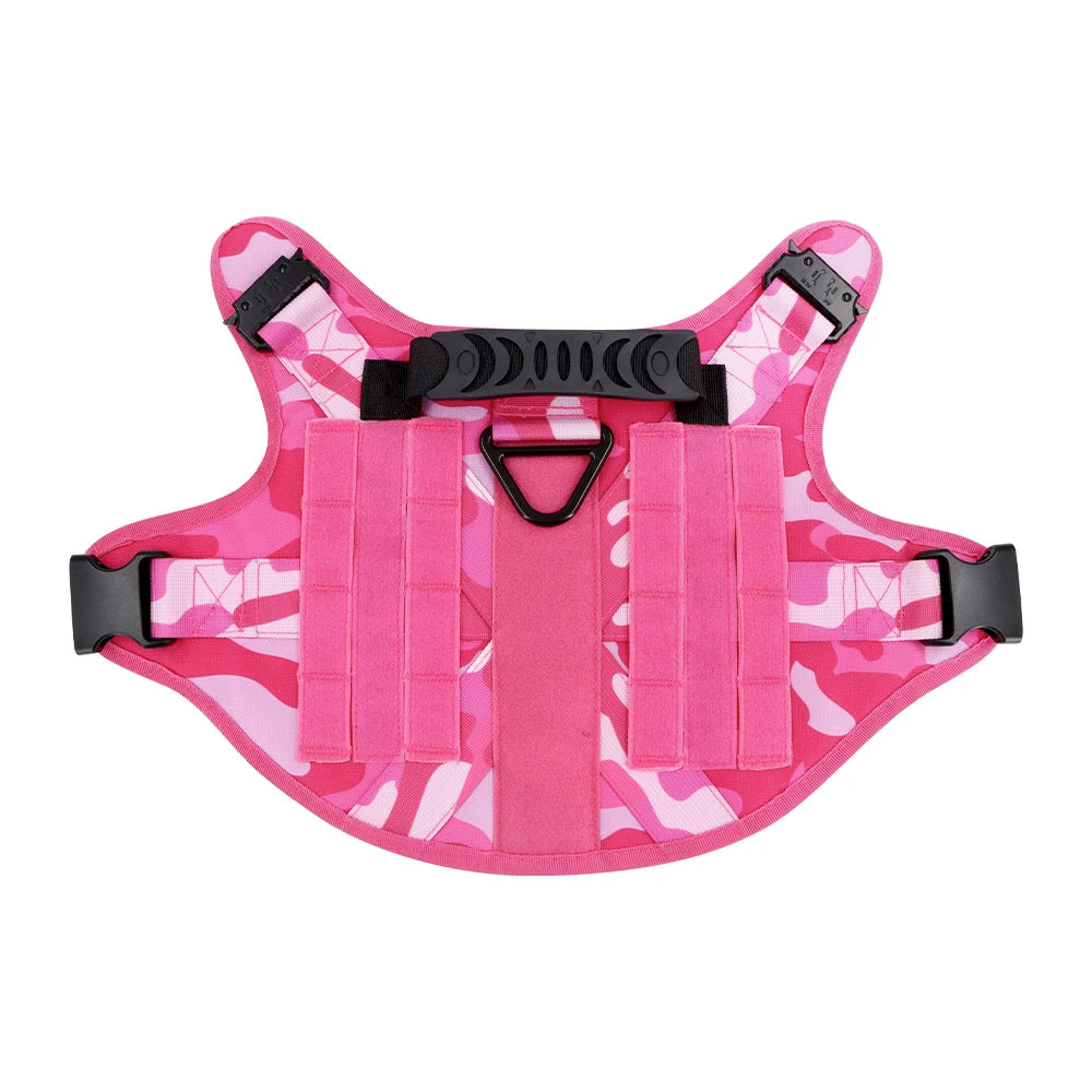 Military Pink Camouflage Dog Harness - Adjustable Tactical Training Vest for Large & Medium Dogs, German Shepherd Pet Leash Harness