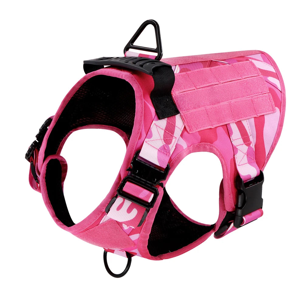 Military Pink Camouflage Dog Harness - Adjustable Tactical Training Vest for Large & Medium Dogs, German Shepherd Pet Leash Harness
