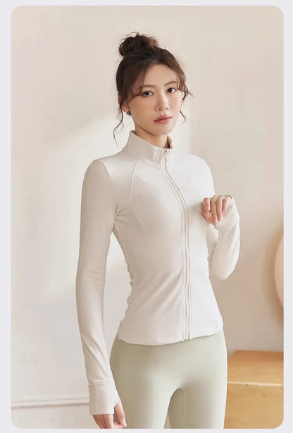Women's Zip Fitness Long Sleeve Sports Jacket – Quick-Dry Yoga Top & Sunscreen Sportswear