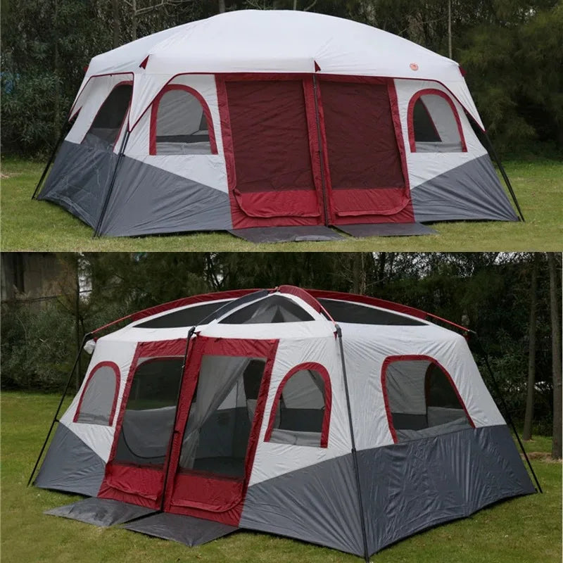 Glamping Tourist Extra-Large Family Camping Tent – Waterproof, UV-Protected, 2 Living Rooms, Fits Up to 12 People