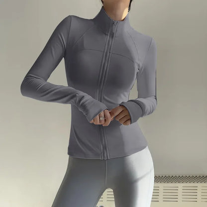 Women's Zip Fitness Long Sleeve Sports Jacket – Quick-Dry Yoga Top & Sunscreen Sportswear