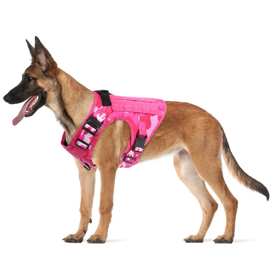 Military Pink Camouflage Dog Harness - Adjustable Tactical Training Vest for Large & Medium Dogs, German Shepherd Pet Leash Harness