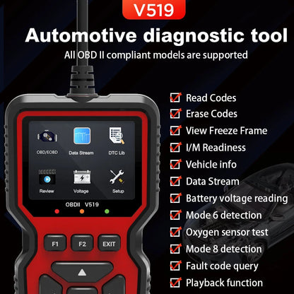 New OBD2 V519 Scanner - Professional Mechanic OBDII Diagnostic Code Reader for Check Engine Light, Live Data, and Code Reading/Erasing