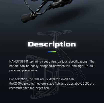 Premium HANDING M1 Spinning Reel – Graphite Frame, 12kg Drag, 9+1 Bearings, 5.2:1 Gear Ratio – Versatile All-Purpose Fishing Reel