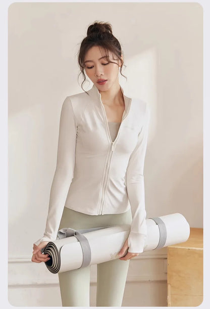 Women's Zip Fitness Long Sleeve Sports Jacket – Quick-Dry Yoga Top & Sunscreen Sportswear