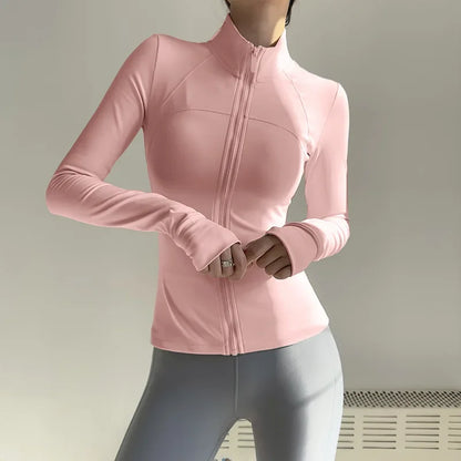 Women's Zip Fitness Long Sleeve Sports Jacket – Quick-Dry Yoga Top & Sunscreen Sportswear