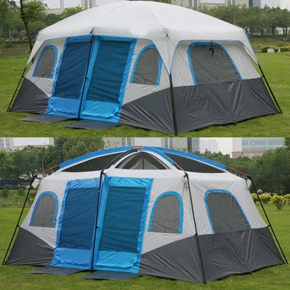 Glamping Tourist Extra-Large Family Camping Tent – Waterproof, UV-Protected, 2 Living Rooms, Fits Up to 12 People
