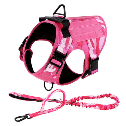 Military Pink Camouflage Dog Harness - Adjustable Tactical Training Vest for Large & Medium Dogs, German Shepherd Pet Leash Harness