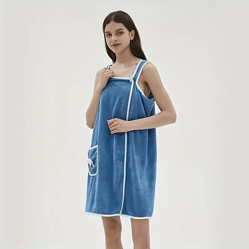 Wearable Bath Towel with Bowknot | Coral Velvet Bath Skirt | Quick Dry, Ultra-Absorbent, No Hair Loss