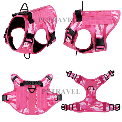Military Pink Camouflage Dog Harness - Adjustable Tactical Training Vest for Large & Medium Dogs, German Shepherd Pet Leash Harness