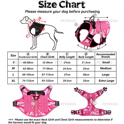 Military Pink Camouflage Dog Harness - Adjustable Tactical Training Vest for Large & Medium Dogs, German Shepherd Pet Leash Harness
