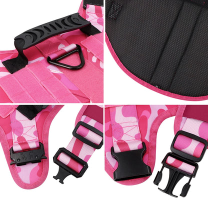 Military Pink Camouflage Dog Harness - Adjustable Tactical Training Vest for Large & Medium Dogs, German Shepherd Pet Leash Harness