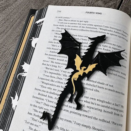 Fourth Wing Acrylic Dragon Tassel Bookmark – Mystical Black Fantasy Page Marker for Students & Teachers