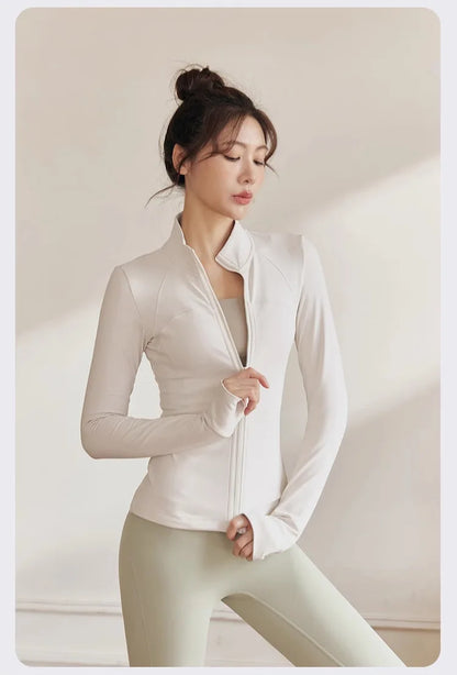 Women's Zip Fitness Long Sleeve Sports Jacket – Quick-Dry Yoga Top & Sunscreen Sportswear