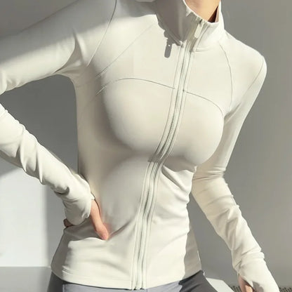 Women's Zip Fitness Long Sleeve Sports Jacket – Quick-Dry Yoga Top & Sunscreen Sportswear