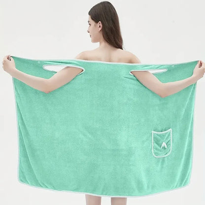 Wearable Bath Towel with Bowknot | Coral Velvet Bath Skirt | Quick Dry, Ultra-Absorbent, No Hair Loss