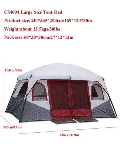 Glamping Tourist Extra-Large Family Camping Tent – Waterproof, UV-Protected, 2 Living Rooms, Fits Up to 12 People