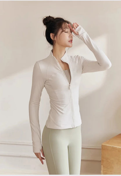 Women's Zip Fitness Long Sleeve Sports Jacket – Quick-Dry Yoga Top & Sunscreen Sportswear