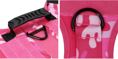 Military Pink Camouflage Dog Harness - Adjustable Tactical Training Vest for Large & Medium Dogs, German Shepherd Pet Leash Harness